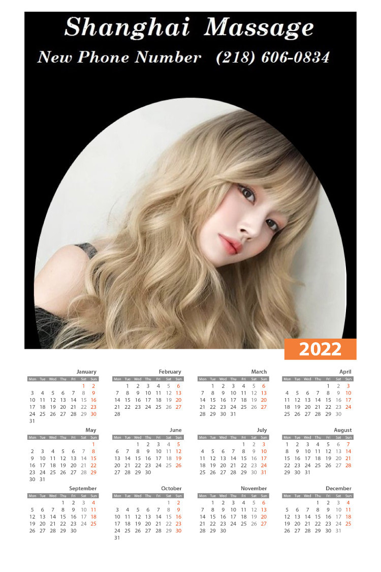 Shanghai Massage 2021 Calendar  1-218-606-0834